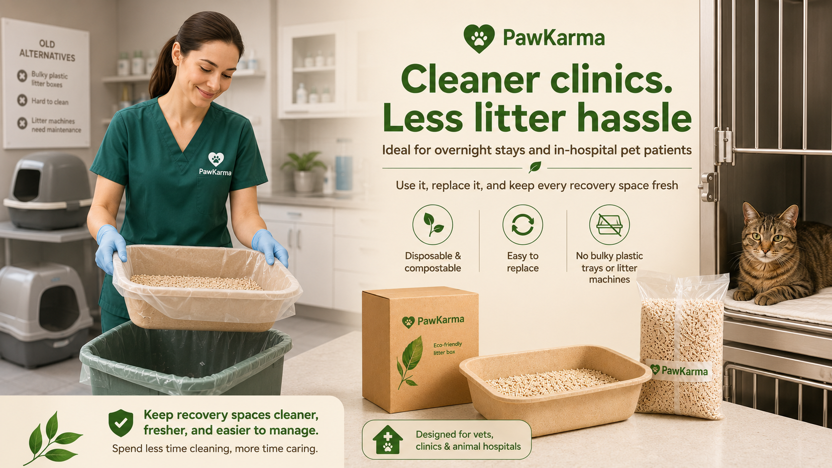 PawKarma hygienic litter tray for clinics and overnight stays